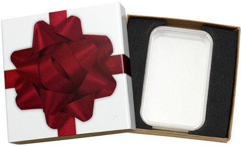 SilverTowne Natural Kraft Paper Gift Box with Maroon Bow Box Sleeve & Capsule - Product Packaging [Add $5.00]